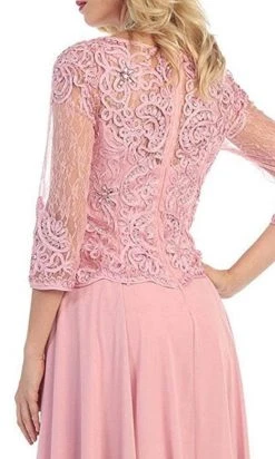 May Queen - Quarter Sleeve Lacy Chiffon Evening Gown MQ1279 - 1 Pc Dusty Rose In Size M Available 9 May Queen - Quarter Sleeve Lacy Chiffon Evening Gown MQ1279 - 1 Pc Dusty Rose In Size M Available