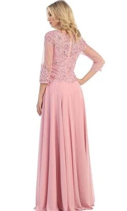 May Queen - Quarter Sleeve Lacy Chiffon Evening Gown MQ1279 - 1 Pc Dusty Rose In Size M Available 7 May Queen - Quarter Sleeve Lacy Chiffon Evening Gown MQ1279 - 1 Pc Dusty Rose In Size M Available