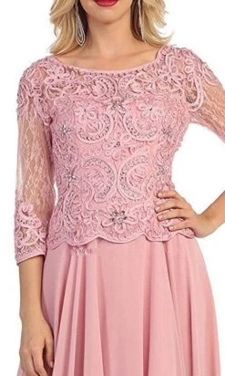 May Queen - Quarter Sleeve Lacy Chiffon Evening Gown MQ1279 - 1 Pc Dusty Rose In Size M Available 8 May Queen - Quarter Sleeve Lacy Chiffon Evening Gown MQ1279 - 1 Pc Dusty Rose In Size M Available