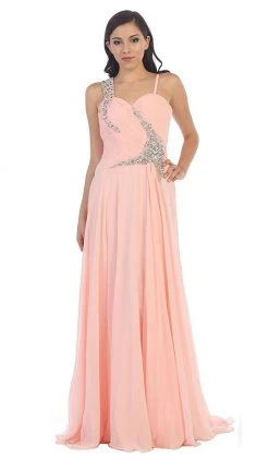 May Queen - Rhinestone Embellished Pleated Evening Gown Formal Gowns