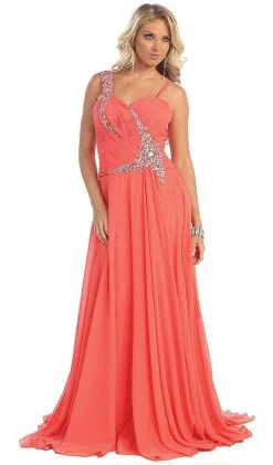 May Queen - Rhinestone Embellished Pleated Evening Gown Formal Gowns