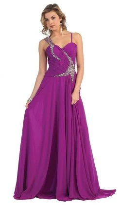 May Queen - Rhinestone Embellished Pleated Evening Gown Formal Gowns