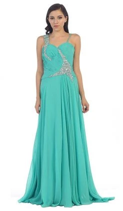 May Queen - Rhinestone Embellished Pleated Evening Gown Formal Gowns