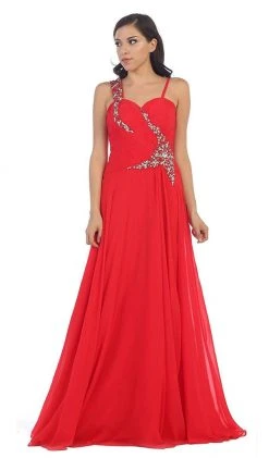May Queen - Rhinestone Embellished Pleated Evening Gown Formal Gowns