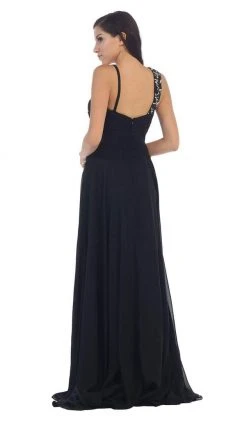 May Queen - Rhinestone Embellished Pleated Evening Gown Formal Gowns