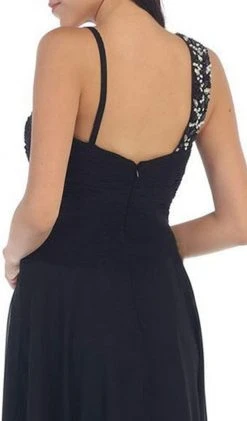 May Queen - Rhinestone Embellished Pleated Evening Gown Formal Gowns