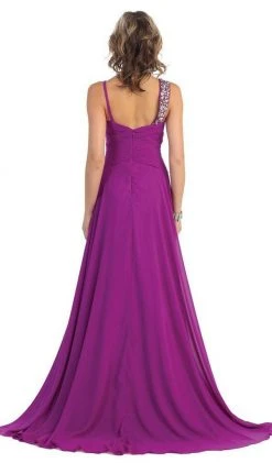 May Queen - Rhinestone Embellished Pleated Evening Gown Formal Gowns