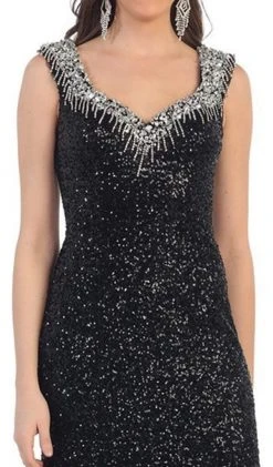 Formal Gowns May Queen - RQ-7209 Sequined V-neck Sheath Evening Gown