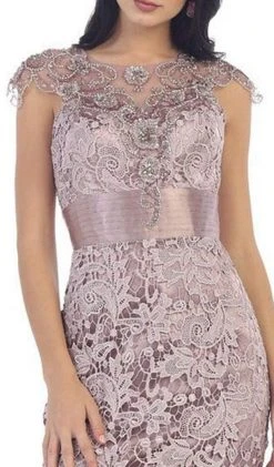 May Queen - RQ-7296 Embroidered Illusion Jewel Sheath Cocktail Dress Cocktail Dresses