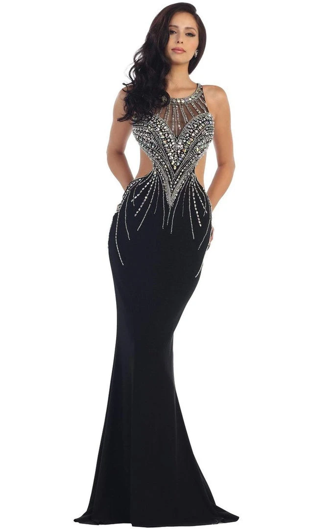 May Queen - RQ-7334 Bejeweled Scoop Sheath Evening Dress 8 May Queen - RQ-7334 Bejeweled Scoop Sheath Evening Dress