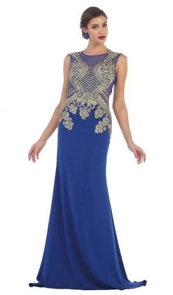 May Queen - RQ-7434 Gilded Illusion Jewel Sheath Evening Dress