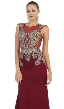 May Queen - RQ-7434 Gilded Illusion Jewel Sheath Evening Dress