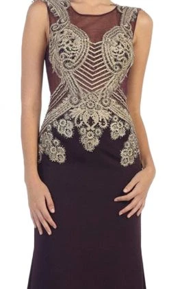 May Queen - RQ-7434 Gilded Illusion Jewel Sheath Evening Dress