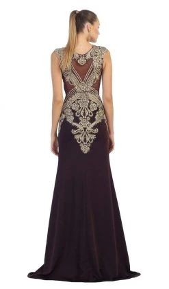 May Queen - RQ-7434 Gilded Illusion Jewel Sheath Evening Dress