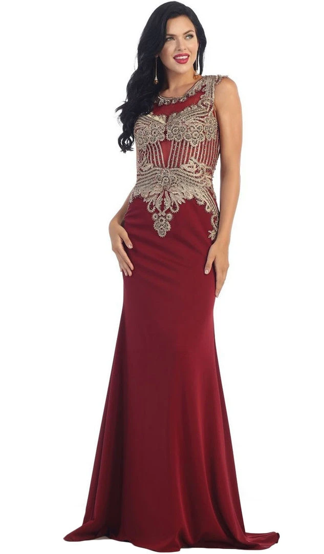 May Queen - RQ-7437 Embellished Illusion Jewel Sheath Evening Dress 5 May Queen - RQ-7437 Embellished Illusion Jewel Sheath Evening Dress