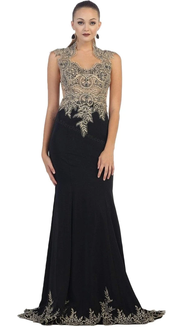May Queen - RQ-7440 Embellished Queen Anne Sheath Evening Dress Formal Gowns 3 May Queen - RQ-7440 Embellished Queen Anne Sheath Evening Dress Formal Gowns