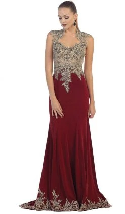 May Queen - RQ-7440 Embellished Queen Anne Sheath Evening Dress Formal Gowns 16 May Queen - RQ-7440 Embellished Queen Anne Sheath Evening Dress Formal Gowns