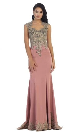 May Queen - RQ-7440 Embellished Queen Anne Sheath Evening Dress Formal Gowns 18 May Queen - RQ-7440 Embellished Queen Anne Sheath Evening Dress Formal Gowns