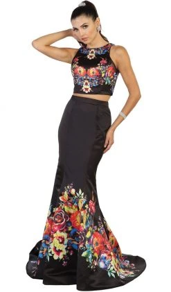 Formal Gowns May Queen - RQ-7503 Two Piece Floral Print Evening Gown