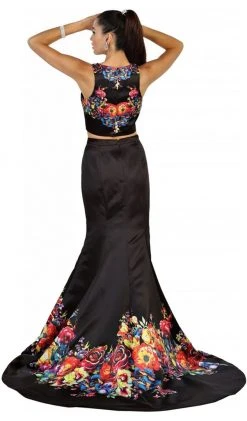 Formal Gowns May Queen - RQ-7503 Two Piece Floral Print Evening Gown