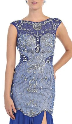 May Queen - RQ7212 Sheer Embellished Open Back Evening Dress Formal Gowns