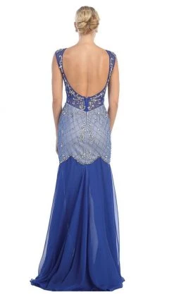 May Queen - RQ7212 Sheer Embellished Open Back Evening Dress Formal Gowns