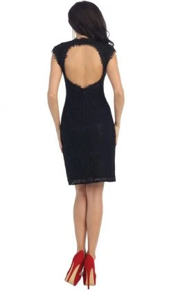 May Queen - RQ7242 Cap Sleeve Sheer Jewel Lace Cocktail Dress Cocktail Dresses