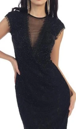May Queen - RQ7242 Cap Sleeve Sheer Jewel Lace Cocktail Dress Cocktail Dresses