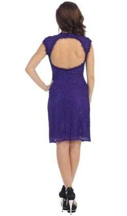 May Queen - RQ7242 Cap Sleeve Sheer Jewel Lace Cocktail Dress Cocktail Dresses