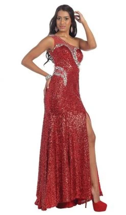 May Queen - RQ7246 Shimmering One Shoulder Evening Gown