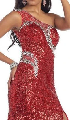 May Queen - RQ7246 Shimmering One Shoulder Evening Gown