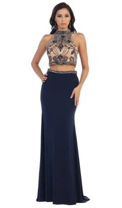 Formal Gowns May Queen - RQ7315 Beaded High Neck Two-Piece Fitted Evening Gown 8 Formal Gowns May Queen - RQ7315 Beaded High Neck Two-Piece Fitted Evening Gown