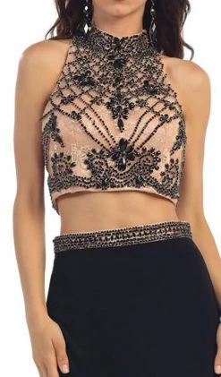 Formal Gowns May Queen - RQ7315 Beaded High Neck Two-Piece Fitted Evening Gown