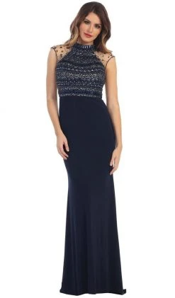 May Queen - RQ7322 Illusion High Neck Embellished Evening Dress Formal Gowns