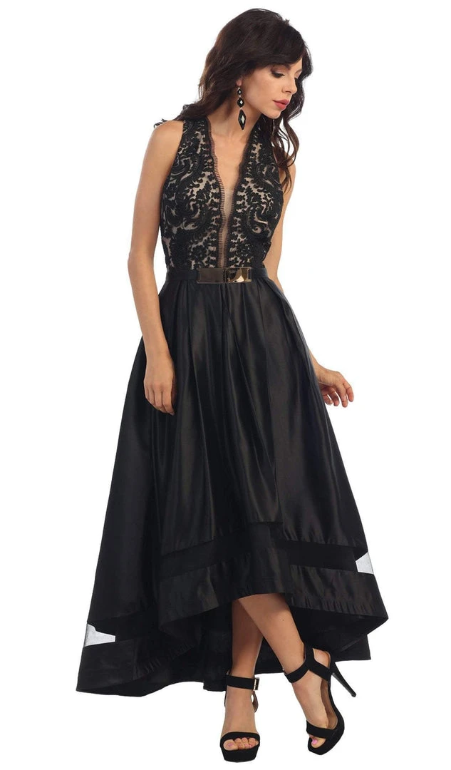 Formal Gowns May Queen - RQ7354 Lace Halter Neck Taffeta High Low Evening Gown 3 Formal Gowns May Queen - RQ7354 Lace Halter Neck Taffeta High Low Evening Gown