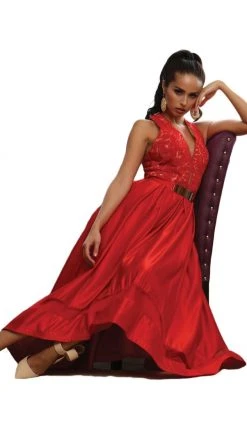 Formal Gowns May Queen - RQ7354 Lace Halter Neck Taffeta High Low Evening Gown 15 Formal Gowns May Queen - RQ7354 Lace Halter Neck Taffeta High Low Evening Gown