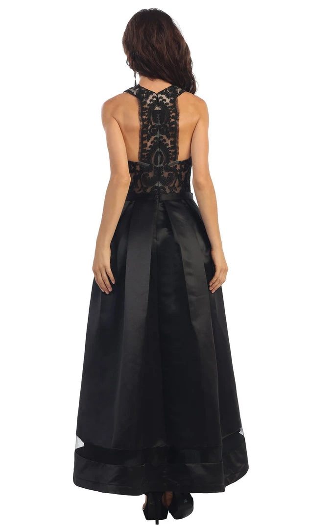 Formal Gowns May Queen - RQ7354 Lace Halter Neck Taffeta High Low Evening Gown 5 Formal Gowns May Queen - RQ7354 Lace Halter Neck Taffeta High Low Evening Gown