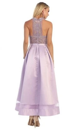 Formal Gowns May Queen - RQ7354 Lace Halter Neck Taffeta High Low Evening Gown 14 Formal Gowns May Queen - RQ7354 Lace Halter Neck Taffeta High Low Evening Gown