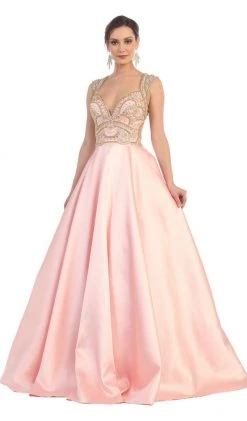 May Queen - RQ7392 Sleeveless Sequin Embellished Evening Ballgown Formal Gowns