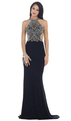 May Queen - RQ7421 Jewel Ornate Bodice High Neck Evening Gown