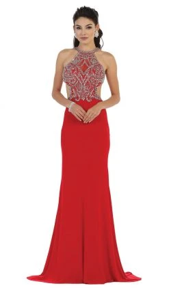 May Queen - RQ7421 Jewel Ornate Bodice High Neck Evening Gown