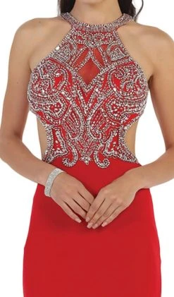 May Queen - RQ7421 Jewel Ornate Bodice High Neck Evening Gown