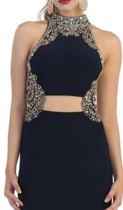 May Queen - RQ7422 Elegant High Neck Long Dress Formal Gowns