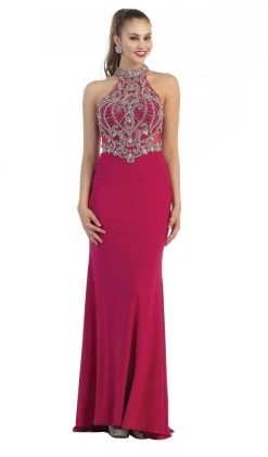 Formal Gowns May Queen - RQ7423 Embellished Long High Neck Dress 12 Formal Gowns May Queen - RQ7423 Embellished Long High Neck Dress