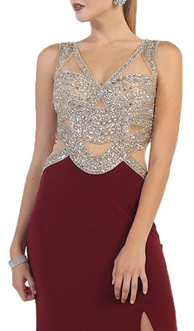 Formal Gowns May Queen - RQ7444 Sequined And Beaded Embellished Bodice Cutout Illusion Evening Gown 4 Formal Gowns May Queen - RQ7444 Sequined And Beaded Embellished Bodice Cutout Illusion Evening Gown