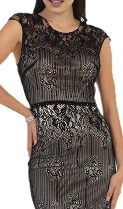 May Queen - RQ7448 Cap Sleeve Sequined Lace Evening Gown Formal Gowns