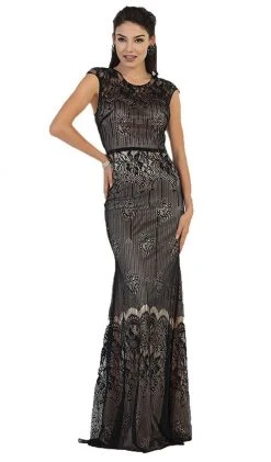 May Queen - RQ7448 Cap Sleeve Sequined Lace Evening Gown Formal Gowns