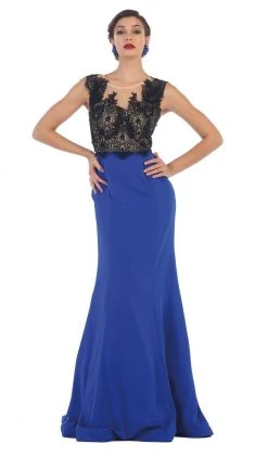 May Queen - RQ7457 Lace Applique Bodice Illusion Neck Evening Dress Formal Gowns