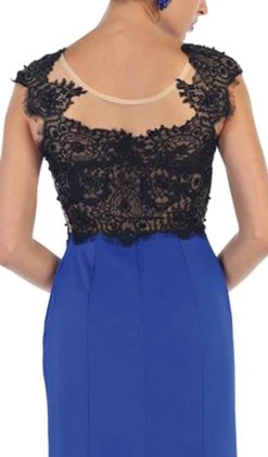 May Queen - RQ7457 Lace Applique Bodice Illusion Neck Evening Dress Formal Gowns