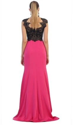 May Queen - RQ7457 Lace Applique Bodice Illusion Neck Evening Dress Formal Gowns